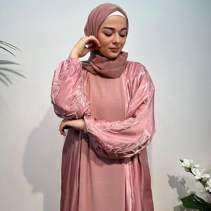 Majestic Dusk: Zweiteilige Abaya mit Handarbeit an den Ärmeln